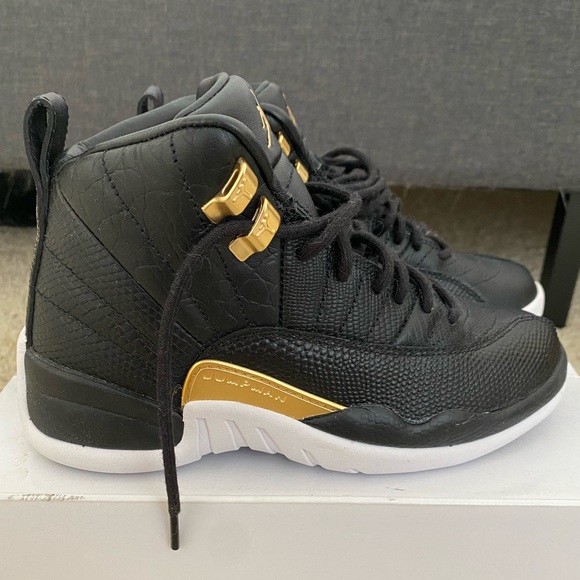 NEW Women’s Air Jordan 12 Retro Reptile Black and Metallic Gold - Picture 1 of 4